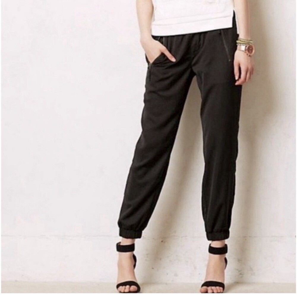 Anthropologie Marrakech Jogger Black Zipper Pockets Womens Size 8